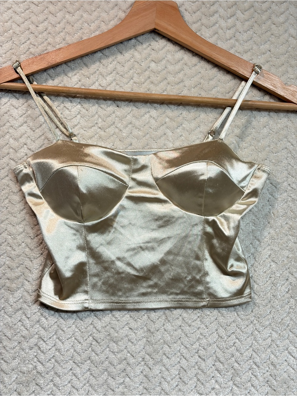 Popular 21 Gold Satin Bustier Crop Top Ivory Metallic Corset Cami Womens Small